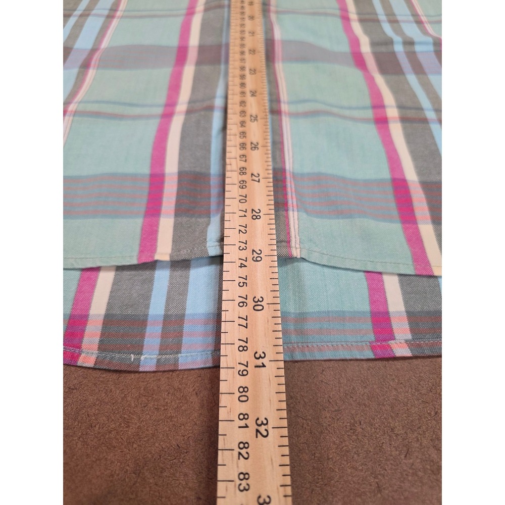 Dockers Mens Large Short Sleeve Plaid Button Down Shirt Cotton Teal Pink Blue - Picture 4 of 10